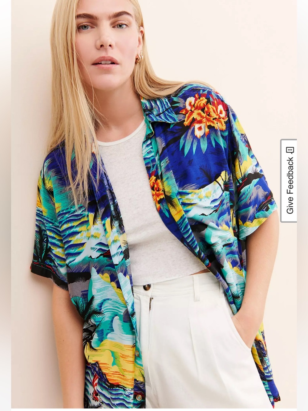 One Teaspoon Women’s  Tropical Print Button-Down Shirt - Blue, Yellow, Teal